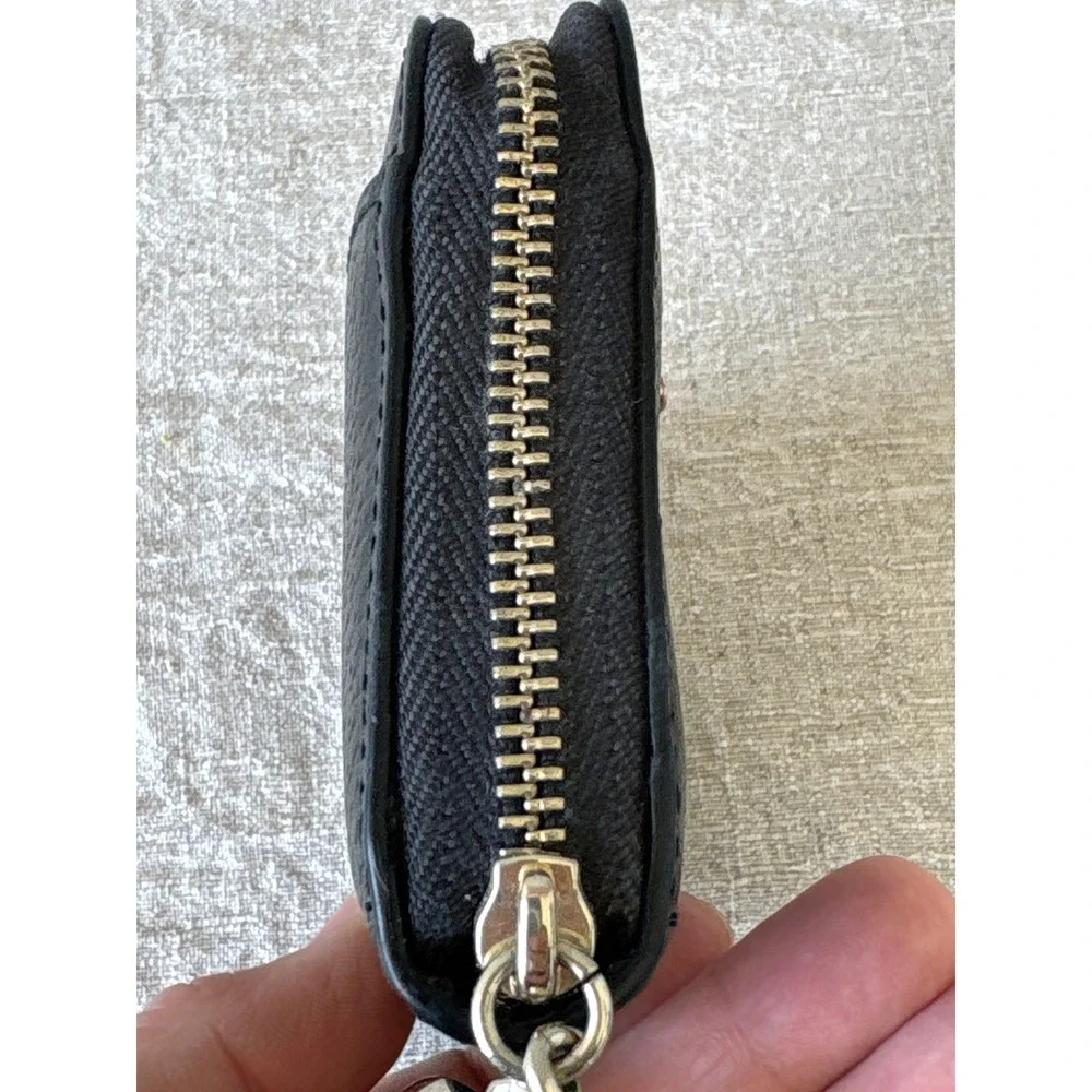 Kate Spade New York Black Pebbled Leather Zip Around Small Wallet Keychain Coin